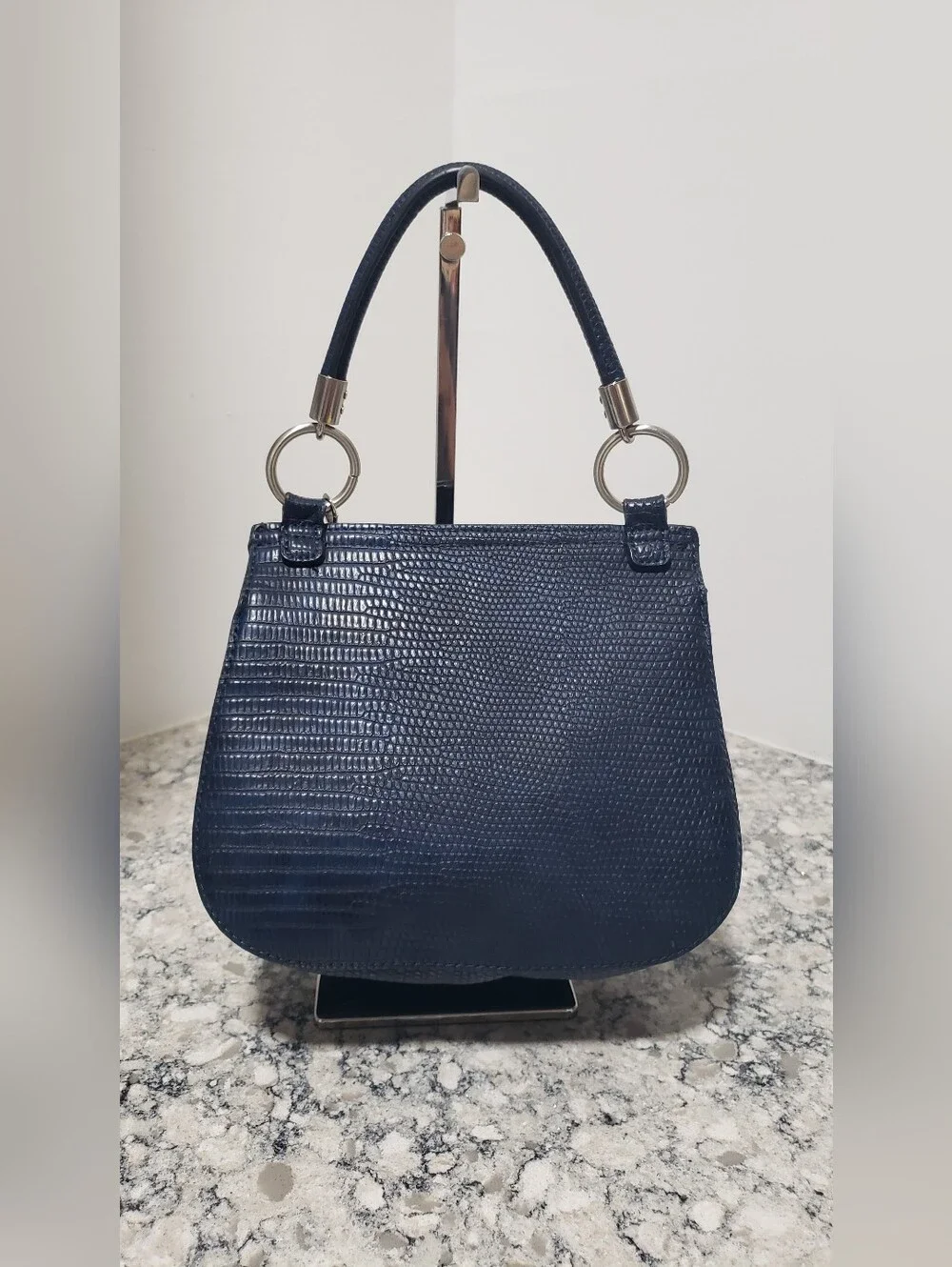 EUC Simply Noelle Navy Textured Snakeskin Crossbody Bag - Picture 16 of 17